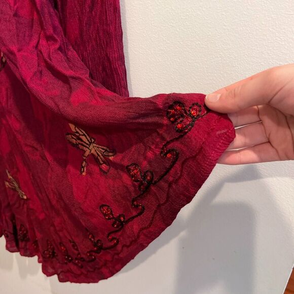 Greater Good Women Burgundy Tunic Blouse 1X/2X Embroidered Boho Lagenlook Hippie - Picture 5 of 7